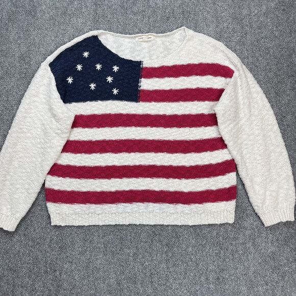 Lucky Brand Sweaters - Lucky Brand Americana Flag Sweater Womens Size XL Cotton Blend Preppy Patriotic